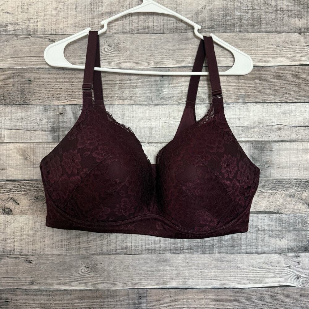 Torrid Maroon Dream Wire Free Push Up Bra 40DDD Lace Accent